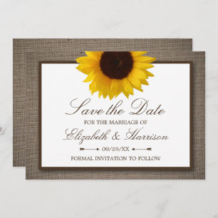 Land Rustikale Sonnenblume auf Burlap Save The Date