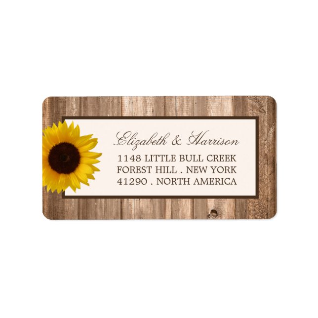 Land Rustikale Sonnenblumen & Braun-Holz Hochzeit Adressaufkleber (Vorne)