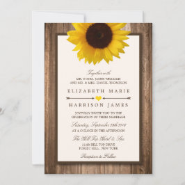 Land Rustikale Sonnenblumen & Braun-Holz Hochzeit Einladung