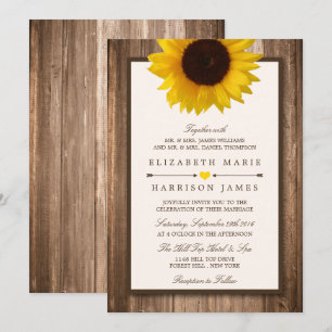 Land Rustikale Sonnenblumen & Braun-Holz Hochzeit Einladung