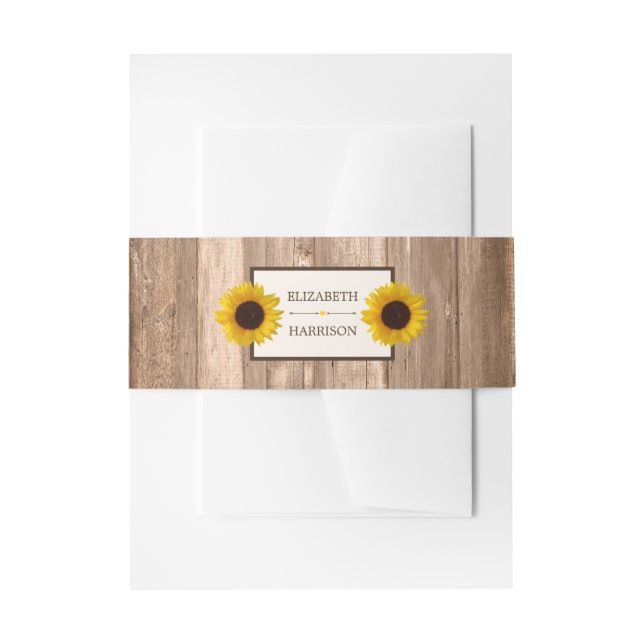 Land Rustikale Sonnenblumen & Braun-Holz Hochzeit Einladungsbanderole (Vorderseite Beispiel)