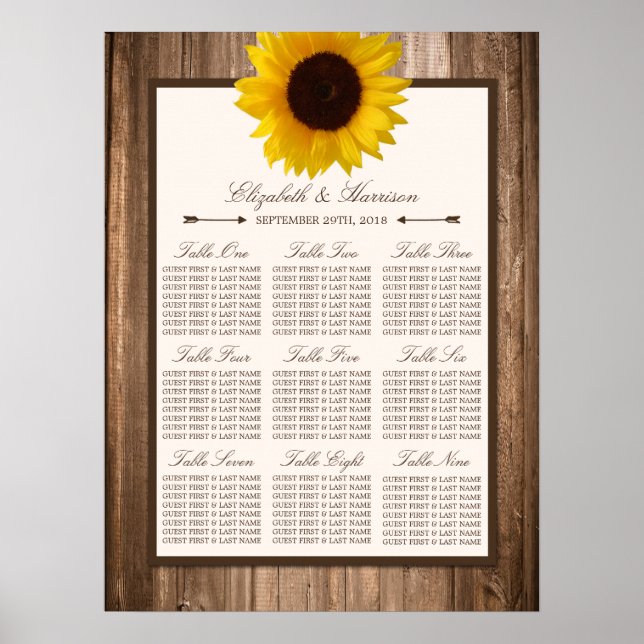 Land Rustikale Sonnenblumen & Braun-Holz Hochzeit Poster (Vorne)