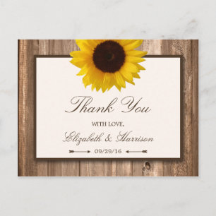 Land Rustikale Sonnenblumen & Braun-Holz Hochzeit Postkarte