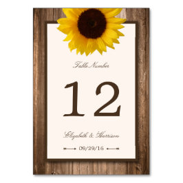 Land Rustikale Sonnenblumen & Braun-Holz Hochzeit Tischnummer
