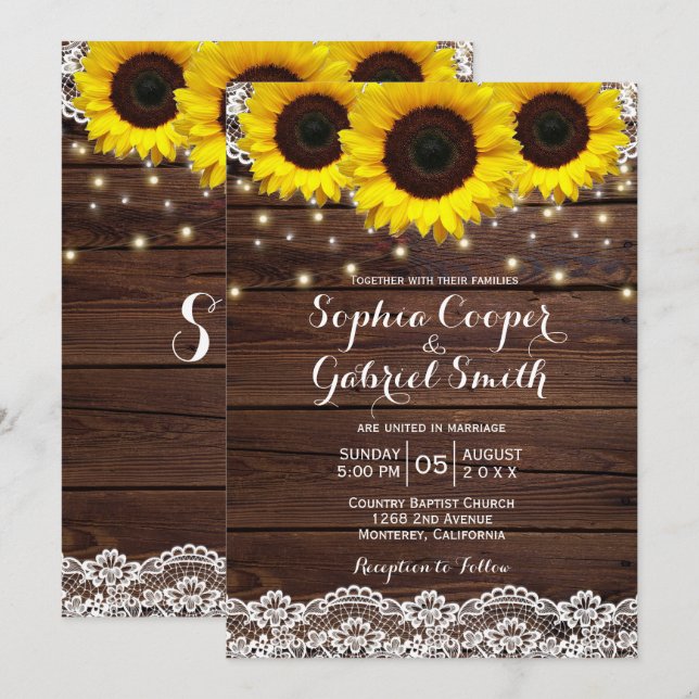 Land Rustikale Sonnenblumenspitze | Hochzeit von H Einladung (Vorne/Hinten)