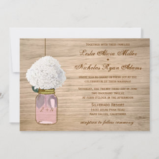 Land-rustikale Weckglashydrangea-Hochzeit Einladung