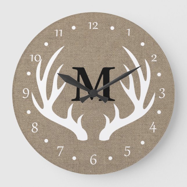 Land Rustikale Weiße Hirsche Antler Große Wanduhr (Vorderseite)