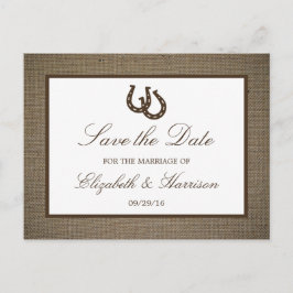 Land Rustikales Hufeisen auf Burlap Save the Date Ankündigungspostkarte