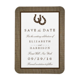 Land Rustikales Hufeisen auf Burlap Save the Date Magnet