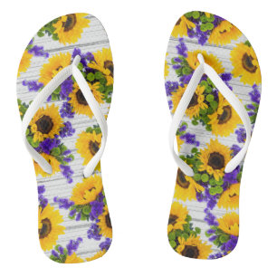 Land Rustikales Weißholz Lila Gelbe Sonnenblume Flip Flops