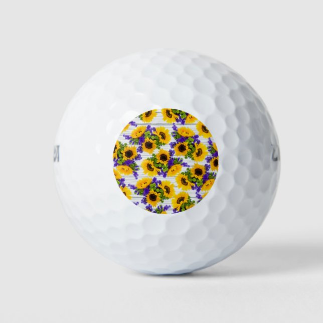 Land Rustikales Weißholz Lila Gelbe Sonnenblume Golfball (Vorderseite)