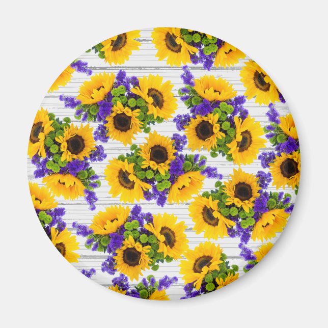 Land Rustikales Weißholz Lila Gelbe Sonnenblume Magnet (Vorne)