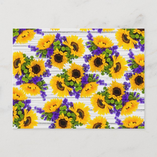 Land Rustikales Weißholz Lila Gelbe Sonnenblume Postkarte (Vorderseite)
