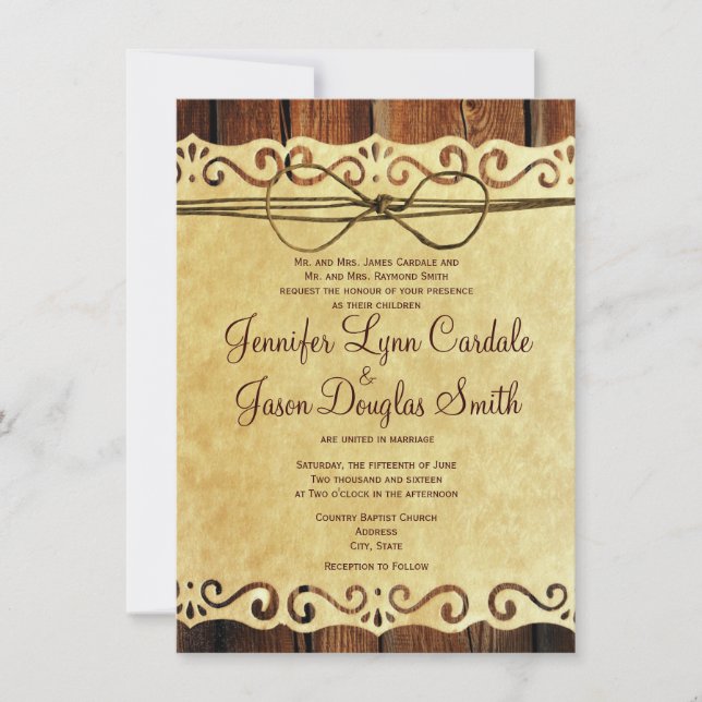 Land-Scheunen-hölzerne Vintage Einladung (Vorderseite)