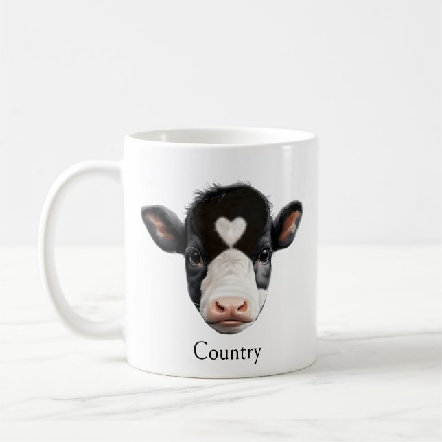Land Schwarz-Weiß-Kuh-Gesicht Kaffeetasse (Links)
