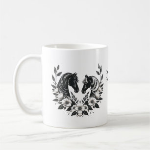 Land Schwarze und Weiße Pferde und Blume Kaffeetasse