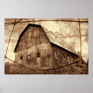 Land Sepia Rustikaler Stall Vintage Textur Poster