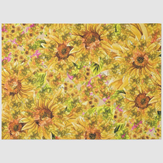 Land Sonnenblumen Aquarellbilder Hintergrund Seidenpapier (Vorderseite)