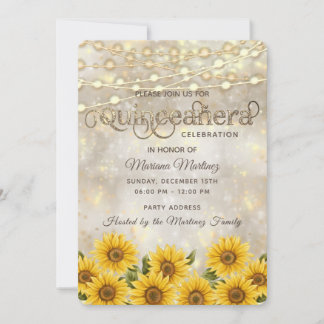 Land Sonnenblumen Lichter Quinceañera Einladung