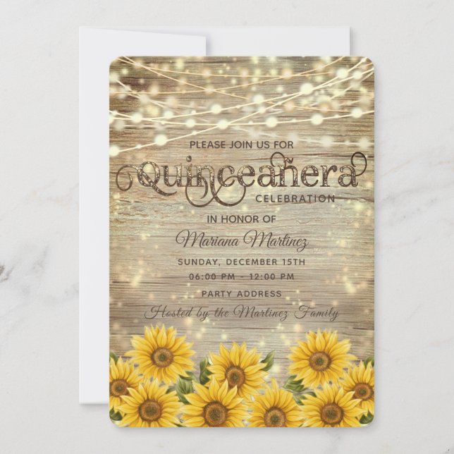 Land Sonnenblumen Lichter Quinceañera Einladung (Vorderseite)