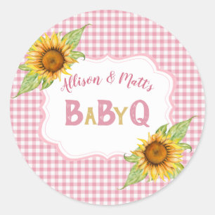 Land Sonnenblumen Rosa Gingham BBQ Baby Q Runder Aufkleber