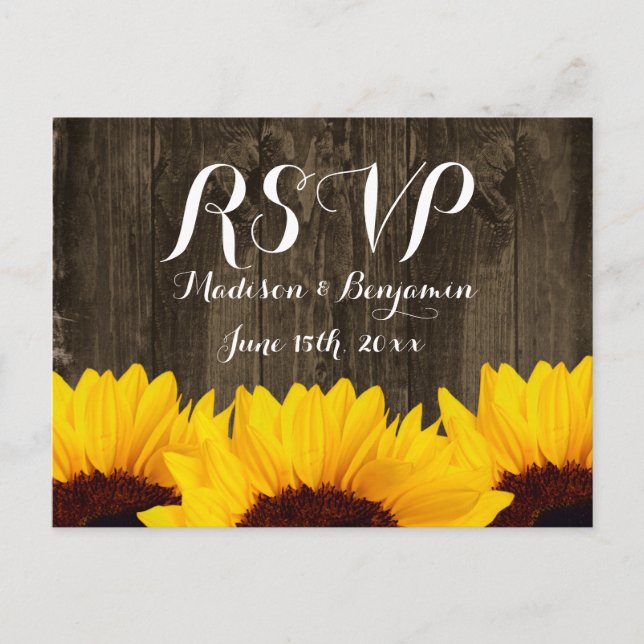 Land Sonnenblumen Rustikales Holz UAWG POSTCARDS Einladungspostkarte (Vorderseite)
