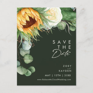 Land Sonnenblumen Schrift   Grün Save The Date Einladungspostkarte