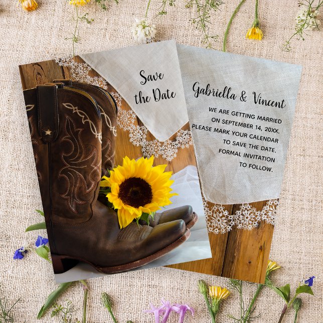 Land Sonnenblumen und Spitzen Hochzeit Save the Da Date (Von Creator hochgeladen)