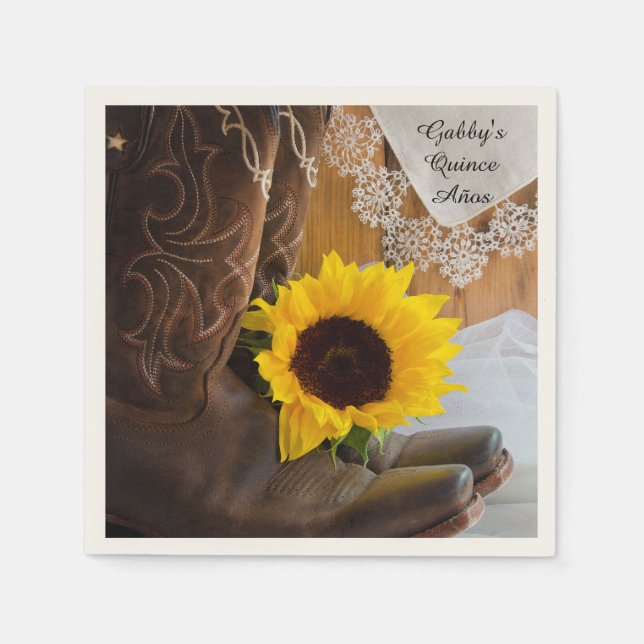 Land Sonnenblumen und Spitzen Western Quinceañera Serviette (Vorderseite)