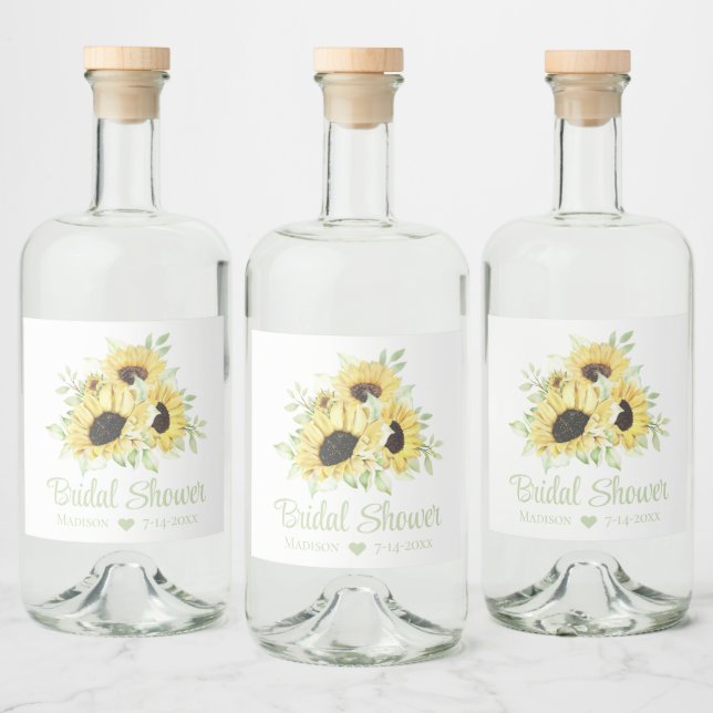 Land Sonnenblumen Wasserfarbenes Brautparty Alkoholflaschenetikett (Flaschen)