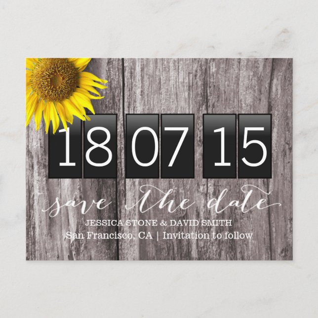 Land Sonnenblumenholz Hintergrund Save the Date Ankündigungspostkarte (Vorderseite)