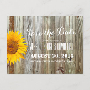 Land Sonnenblumenzwirn und Stallholz Save the Date Ankündigungspostkarte