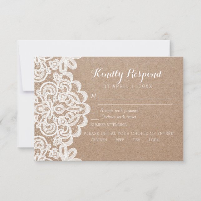 Land-Spitze-Kraftpapier-Hochzeit UAWG Wartekarte RSVP Karte (Vorderseite)