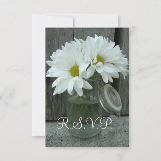Land / Stallhochzeit RSVP - Daisies Mason Jar Karte (Vorderseite)