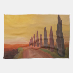 Land-Straße in Toskana Italien am Sonnenuntergang Handtuch