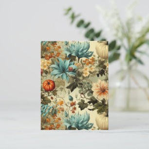 Land Teal-Kürbis-Blumen-Vintage Postkarte