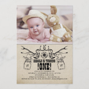 Land und Rustikal 1 Geburtstag Foto Einladung