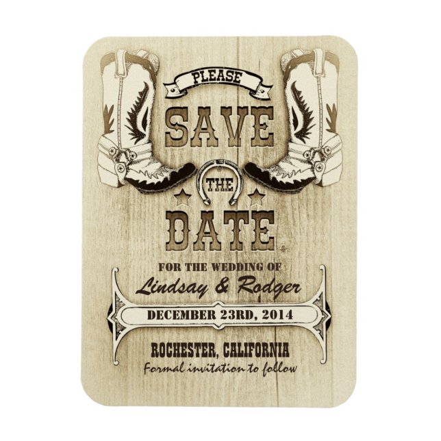 Land und Western Cowboy Boots Save the Date Magnet (Vertikal)