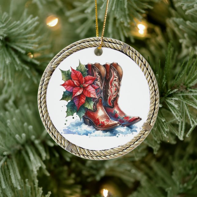 Land und Western Cowboy Boots Weihnachten Keramik Ornament (Baum)