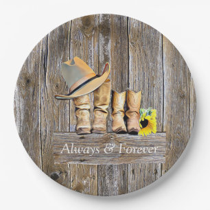 Land und Western Rustikale Cowboy Boots Sonnenblum Pappteller