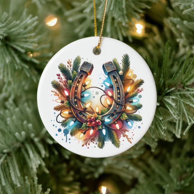Land und Western Rustikales Horseshoff Weihnachten Keramik Ornament (Baum)