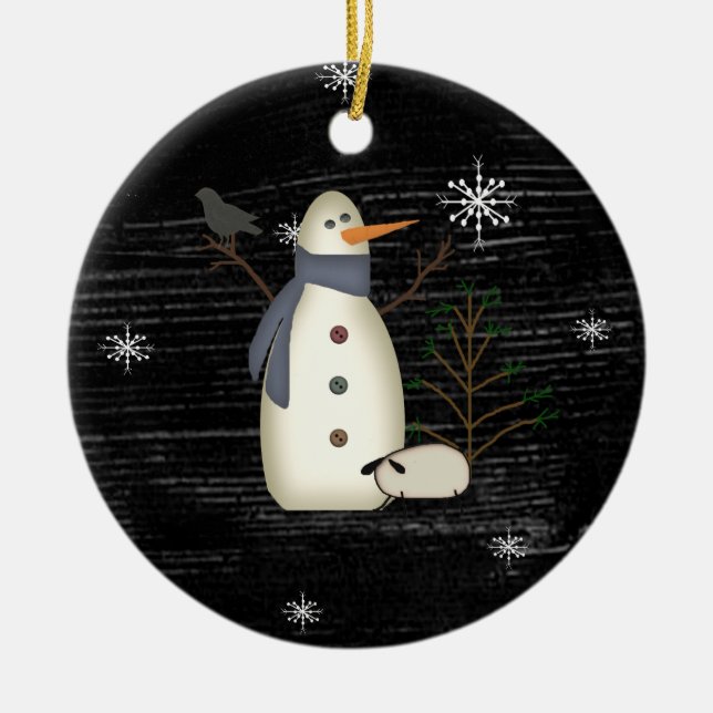 Land-ursprünglicher Schneemann u. Keramik Ornament (Vorne)