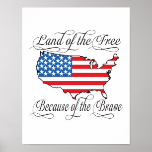 Land vom freien wegen der tapferen patriotischen poster