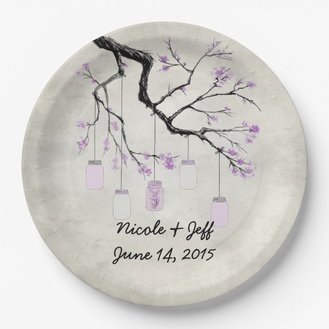 Land-Weckgläser in der Lavendel-Hochzeit Pappteller (Vorderseite)