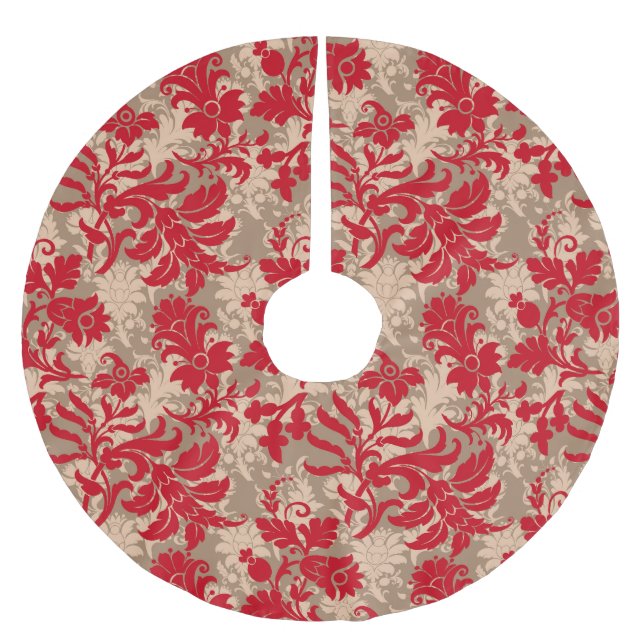 Land Weihnachten Rotbraun rustikale Blumenmuster Polyester Weihnachtsbaumdecke (Vorderseite)