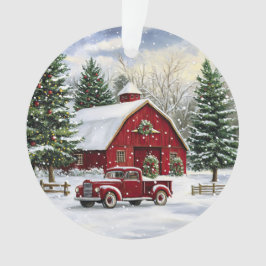 Land Weihnachten Roter Lkw und Stall Ornament