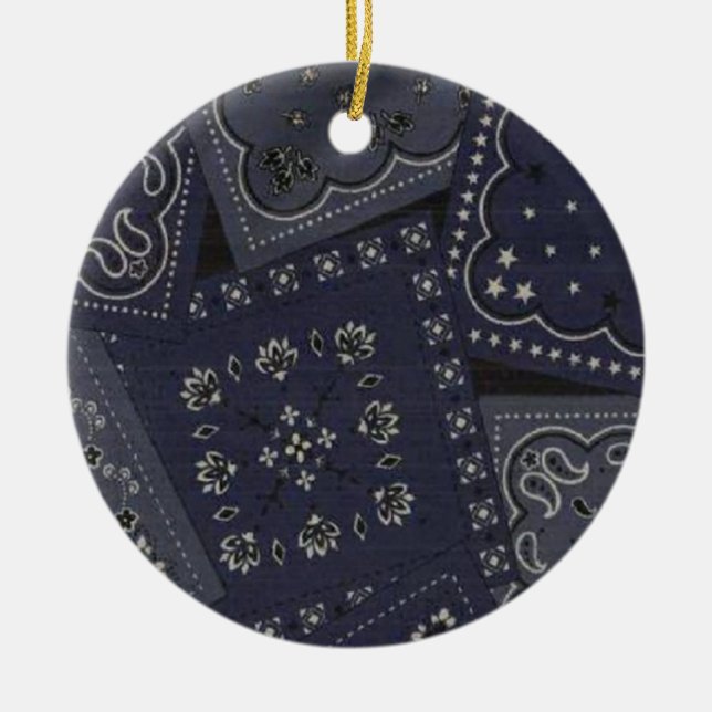 Land-WeihnachtsblauBandana Keramikornament (Vorne)