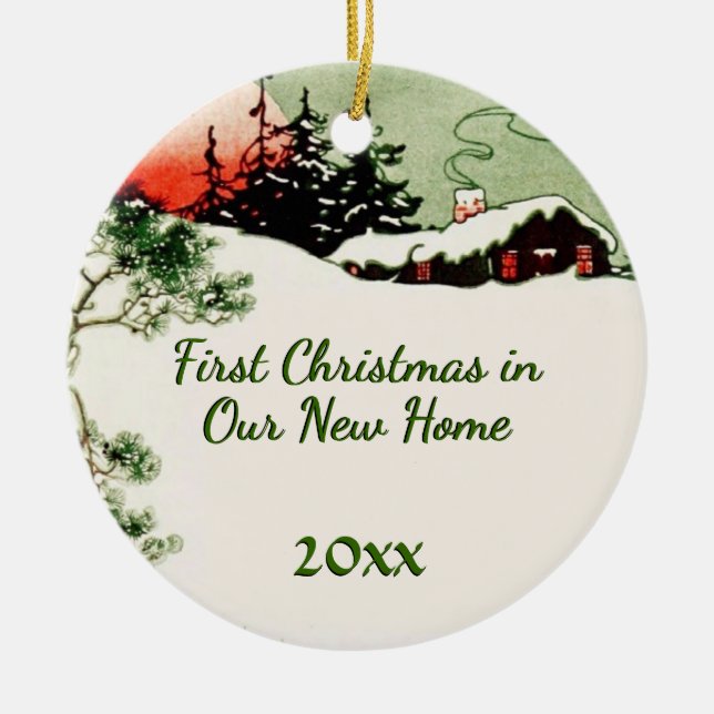 Land-Weihnachtskabine des erstes Weihnachtsneue Keramik Ornament (Vorne)