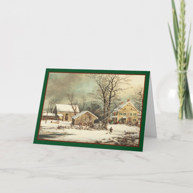 Land-Weihnachtsmorgen - Vintage Karte (Vorderseite)