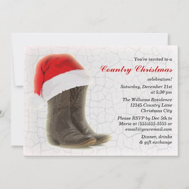 Land-WeihnachtsParty laden Cowboystiefel ein Einladung (Vorderseite)